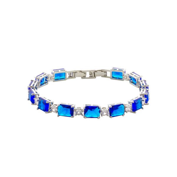 Antoinette metallic silver bracelet with blue crystals and white zircons