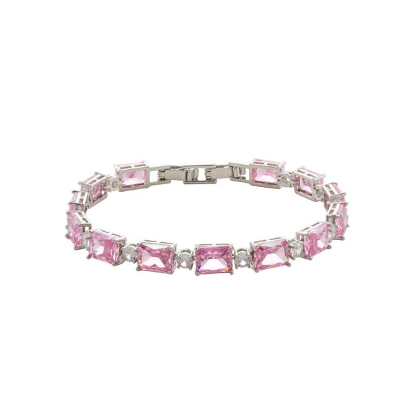 Antoinette metallic silver bracelet with pink crystals and white zircons
