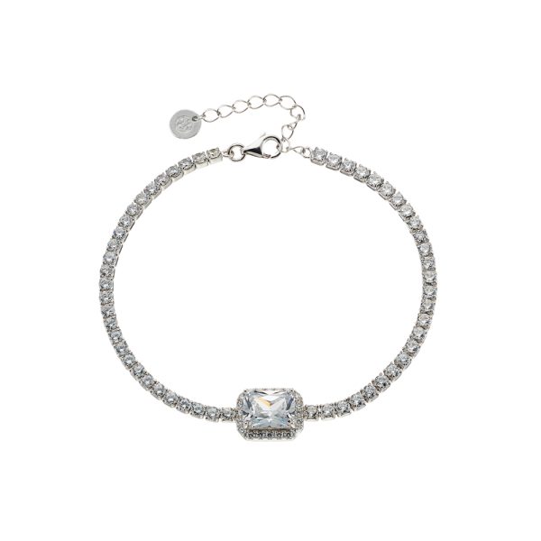 Kate bracelet Gifting silver with rectangular white crystal and white zircons