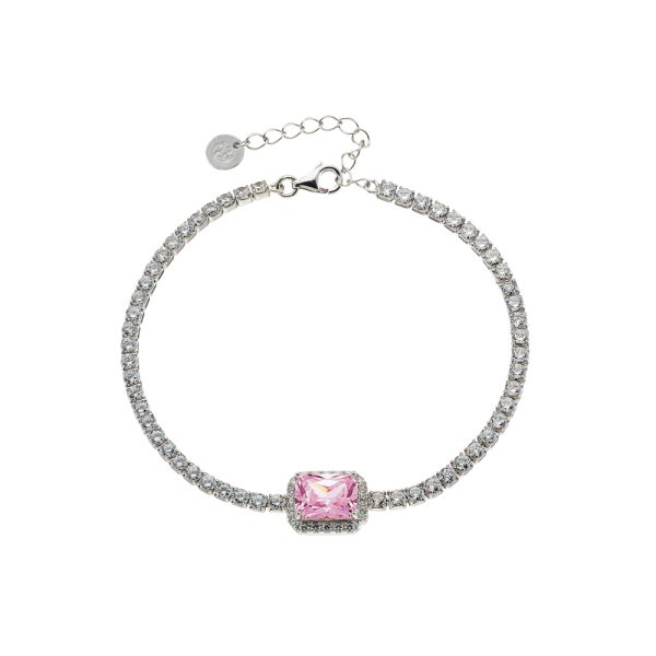 Kate bracelet Gifting silver with rectangular pink crystal and white zircons