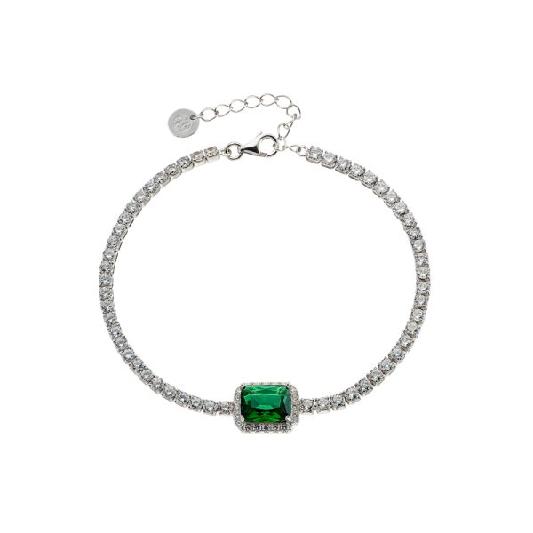 Kate bracelet Gifting silver with rectangular green crystal and white zircons