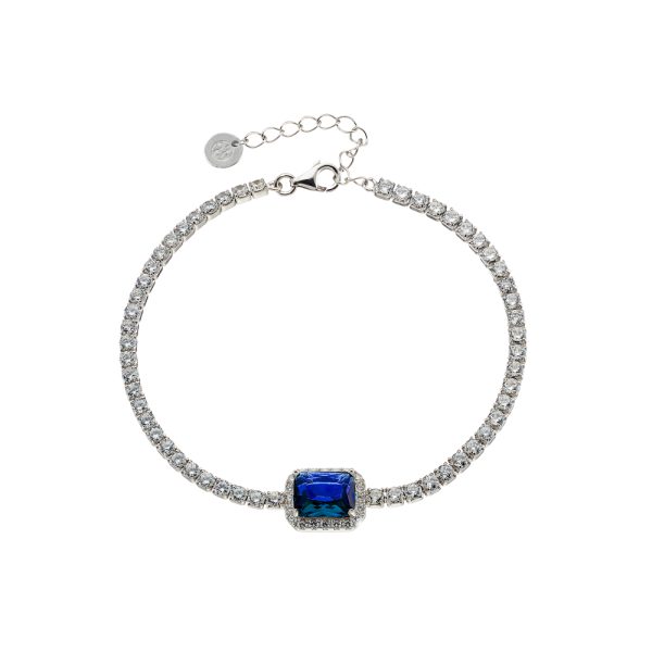 Kate bracelet Gifting silver with rectangular blue crystal and white zircons