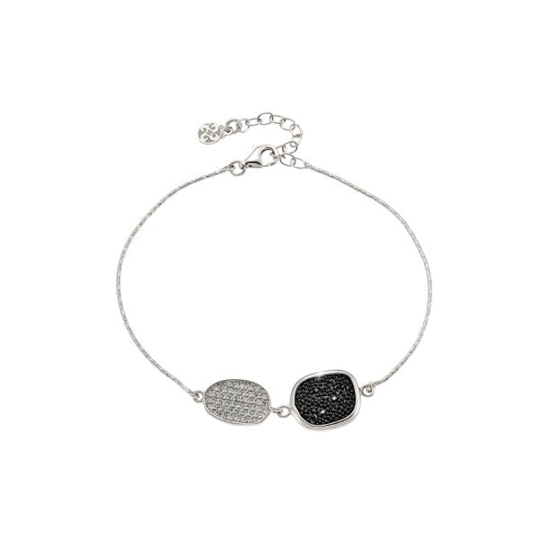 Antoinette silver bracelet with black crystal nuggets and white zircons