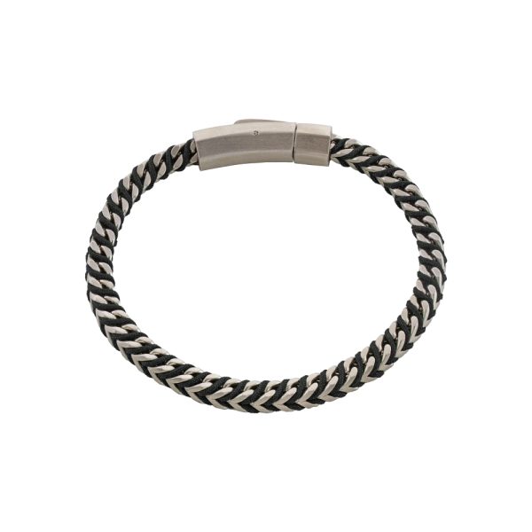 Men's bracelet in matt steel with black cord