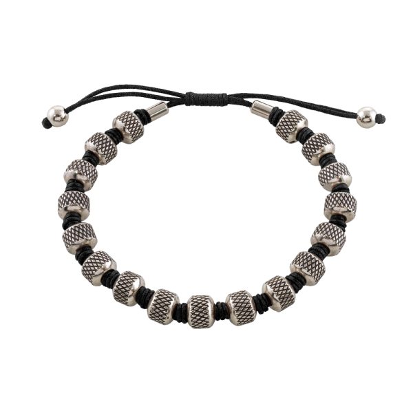 Men's steel macrame bracelet with elements and black cord