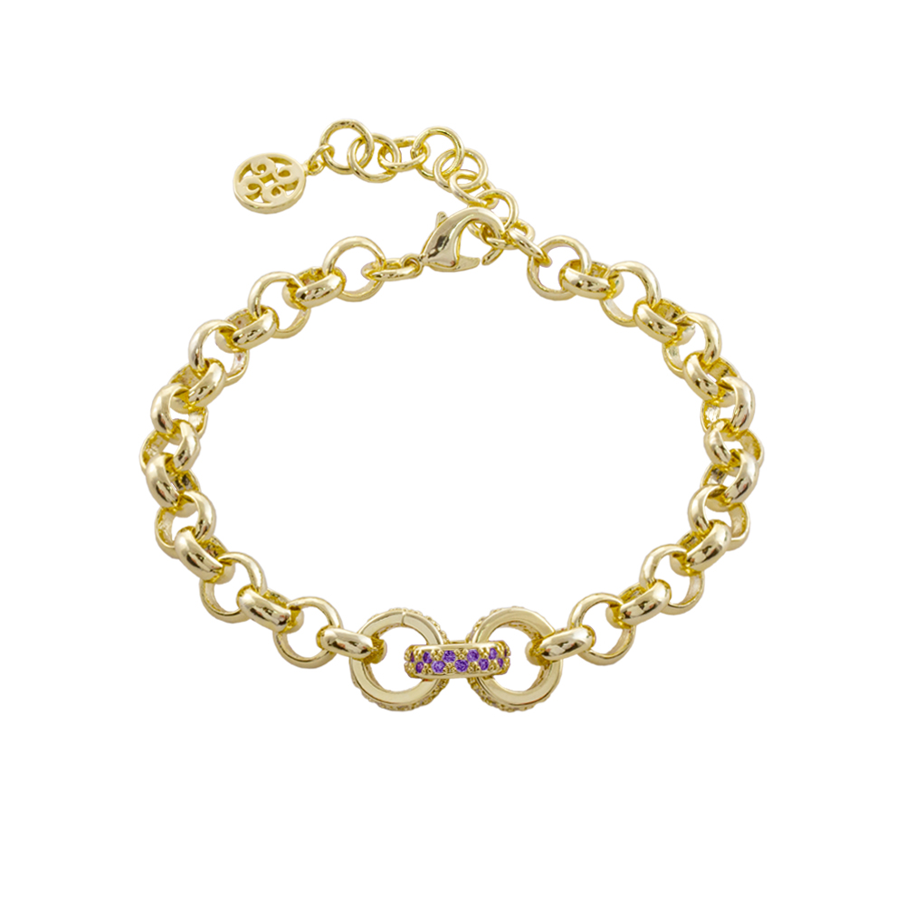 02X15-00382 Βραχιόλι Twist μεταλλικό επίχρυσο αλυσίδα με μωβ ζιργκόν