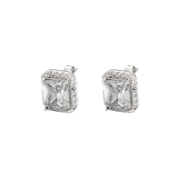 Kate earrings Gifting silver with rectangular white crystal and white zircons