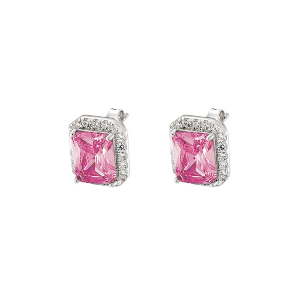 Kate earrings Gifting silver with rectangular pink crystal and white zircons