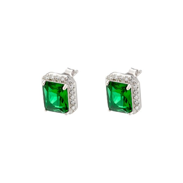 Kate earrings Gifting silver with rectangular green crystal and white zircons