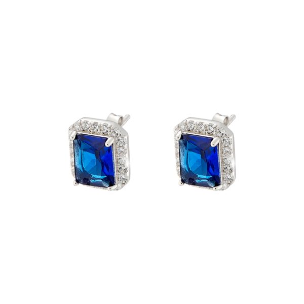 Kate earrings Gifting silver with rectangular blue crystal and white zircons