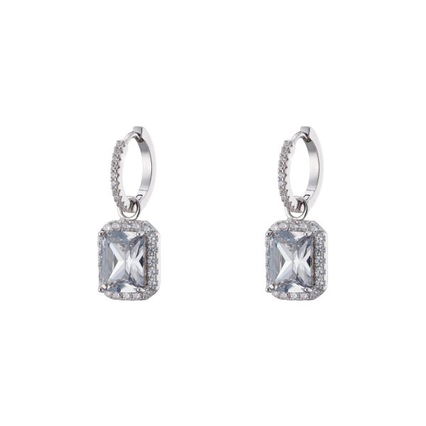 Kate earrings Gifting silver hoops with rectangular white crystal and white zircons