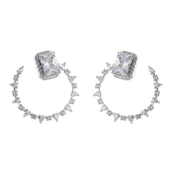 Kate earrings Gifting silver hoops with rectangular white crystal and white zircons