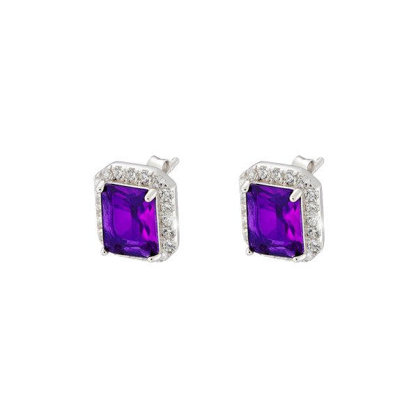 Kate earrings Gifting silver with rectangular purple crystal and white zircons