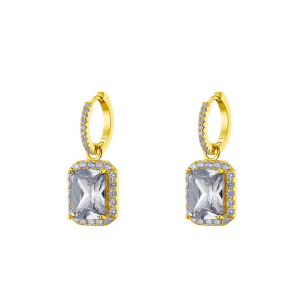 Kate earrings Gifting silver gold plated hoops with rectangular white crystal and white zircons
