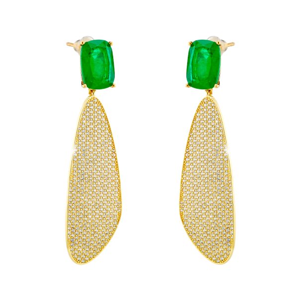Antoinette silver gold plated earrings with green crystal and white zircons