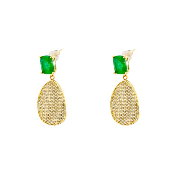 Antoinette silver plated oval earrings with green crystal and white zircons