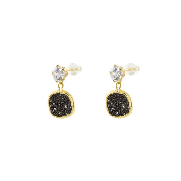 Antoinette silver gold plated earrings with white zircon and black crystal nuggets