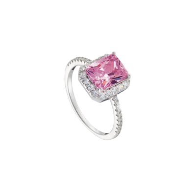 Δαχτυλίδι Kate Gifting ασημένιο με ορθογώνιο ροζ κρύσταλλο και λευκά ζιργκόν