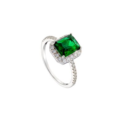 Δαχτυλίδι Kate Gifting ασημένιο με ορθογώνιο πράσινο κρύσταλλο και λευκά ζιργκόν