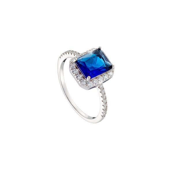 Kate ring Gifting silver with rectangular blue crystal and white zircons