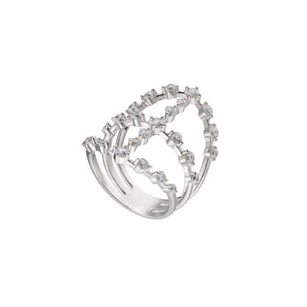 Δαχτυλίδι Kate Gifting ασημένιο με ορθογώνιο με σειρές λευκά ζιργκόν