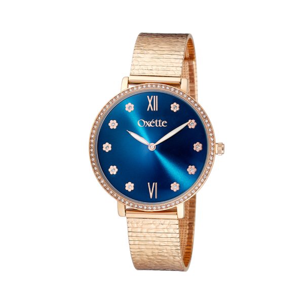 Twister watch with rose gold steel bracelet and blue dial