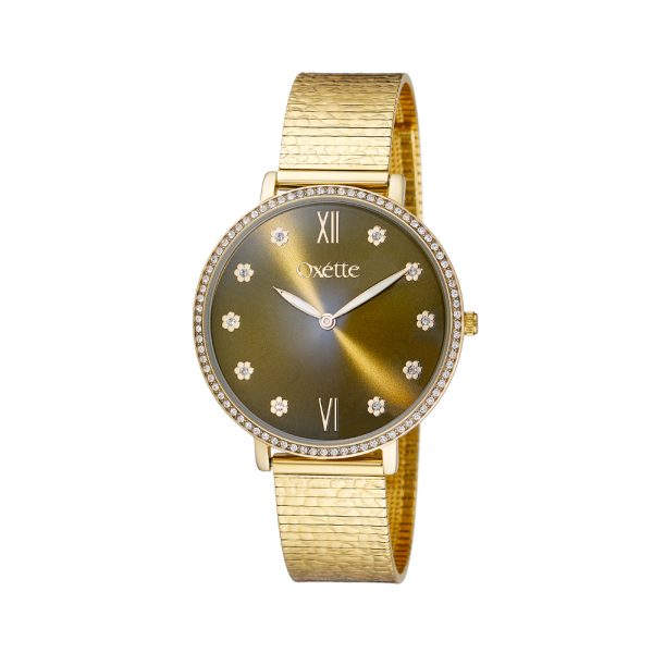 Twister watch with gold-plated steel bracelet and olive dial