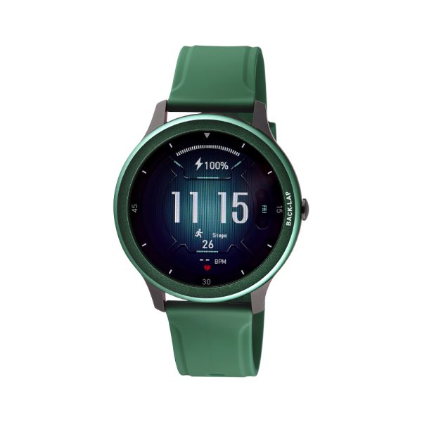 Smartwatch black/green with green silicone strap