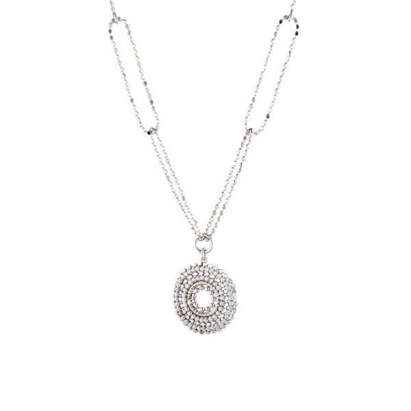 Bohemian silver necklace with round element and white zircons