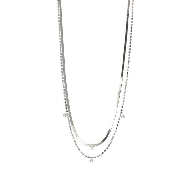 Silver Panorama necklace with two chains and white zircons