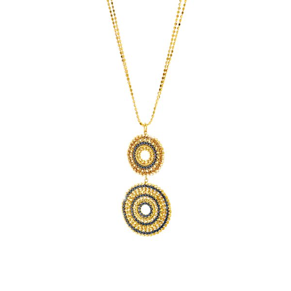 Bohemian silver gold-plated double necklace with blue zircon