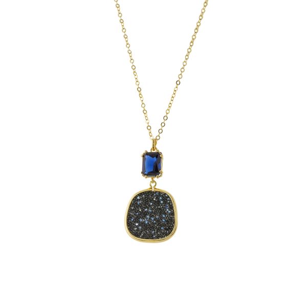 Antoinette silver gold plated necklace with blue crystal and blue crystal nuggets