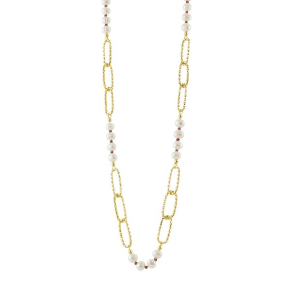 Antoinette silver gold plated long necklace with chain and pearls