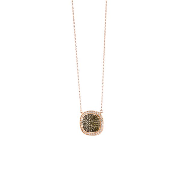 Darling metallic rose gold necklace with green and white zircons
