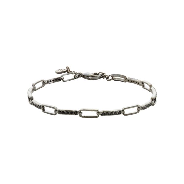 Men's bracelet metal black chain with black crystals