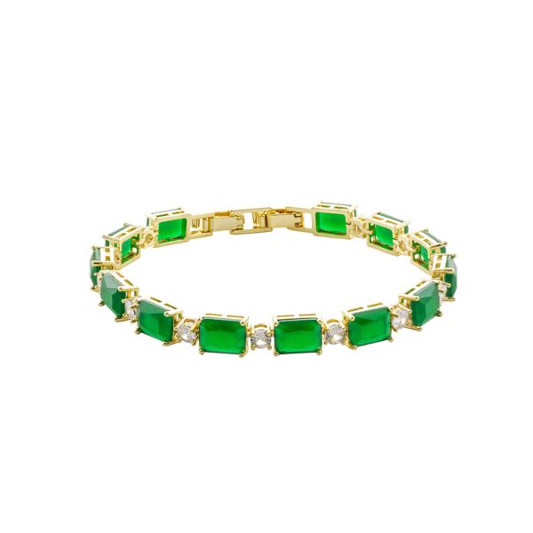 Antoinette metal gold-plated bracelet with green crystals and white zircons