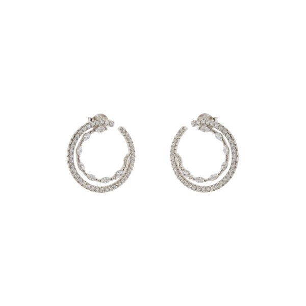 Jazzy silver earrings with white zircon circles