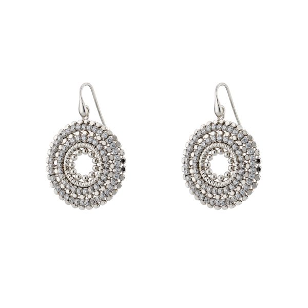 Bohemian silver earrings with white zircons 2.8 cm