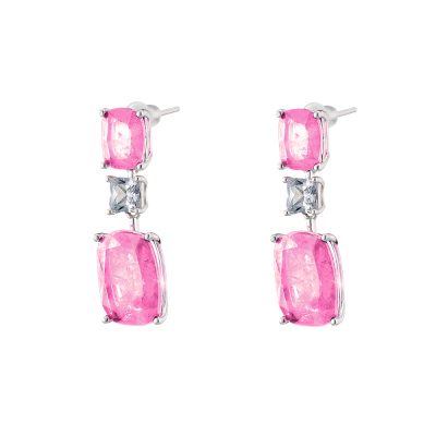 Σκουλαρίκια Antoinette ασημένια με λευκό ζιργκόν και ροζ κρύσταλλα