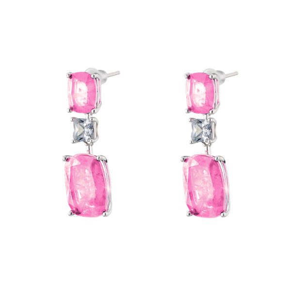 Antoinette silver earrings with white zircon and pink crystals