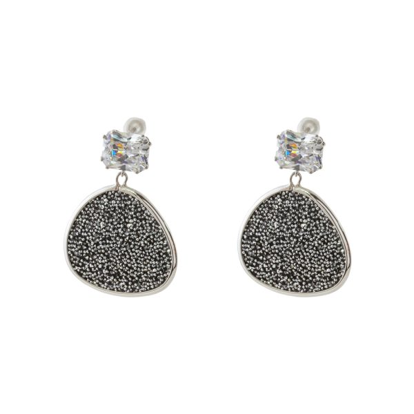 Antoinette silver earrings with black crystal nuggets and white zircon