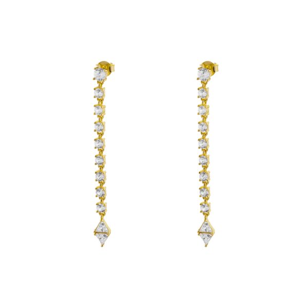 Jazzy silver gold-plated long earrings with white zircons 5.8 cm