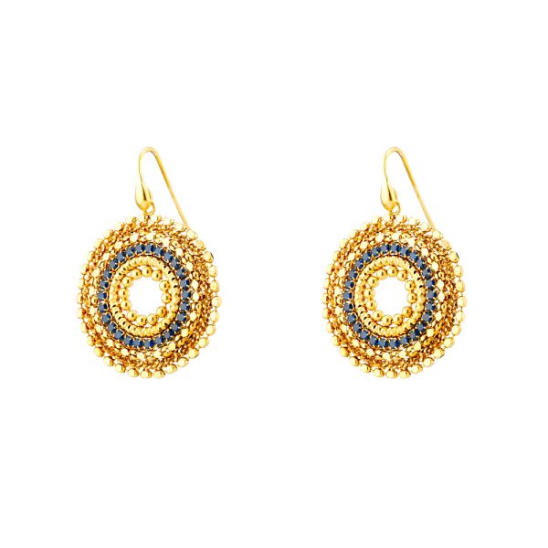 Bohemian silver gold plated earrings with blue zircon 2.8 cm