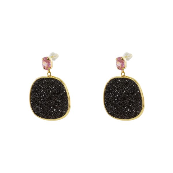 Antoinette Silver Plated Earrings with Pink Zircon and Black Crystal Nuggets