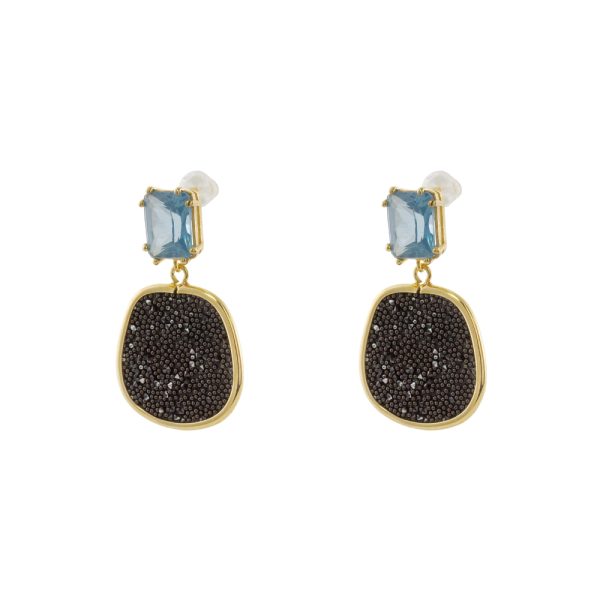 Antoinette silver gold plated earrings with aqua crystal and black crystal nuggets