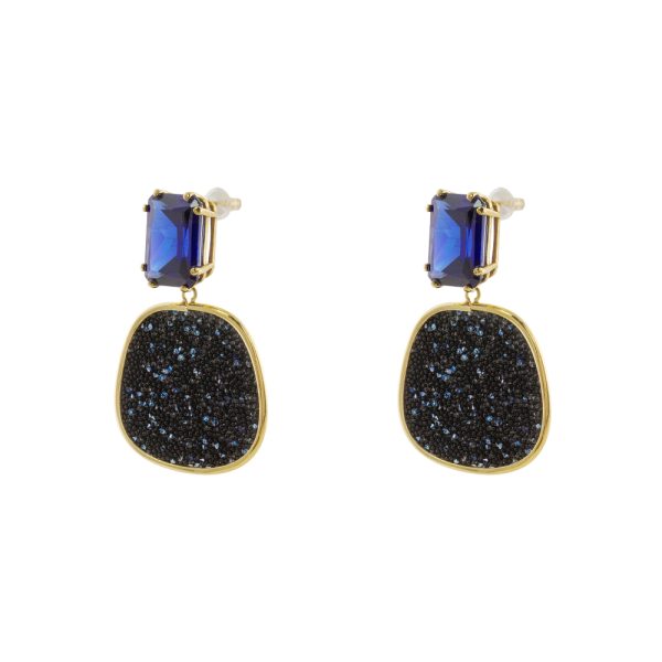 Antoinette Silver Plated Blue Crystal and Black Crystal Stud Earrings