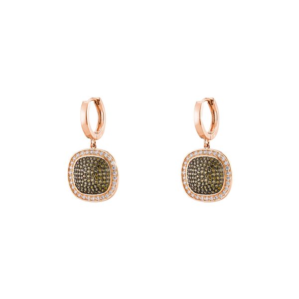 Darling metallic rose gold earrings with green and white zircons