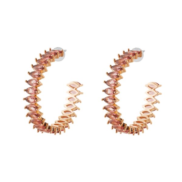 Earrings Eleganza metallic rose gold hoops with rhodolite crystals 3.2 cm