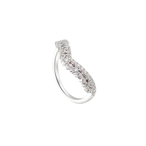 Jazzy silver "v" ring with two rows of white zircons