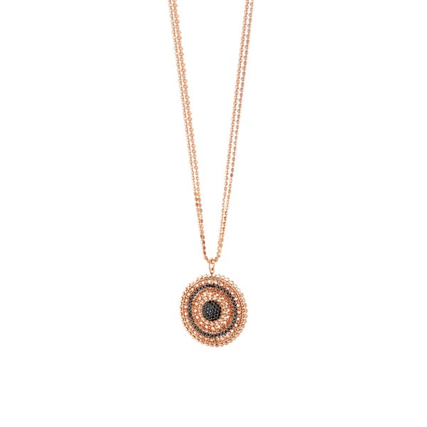 Bohemian silver rose gold necklace with double chain and black zircons